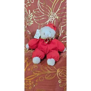 Vintage Russ Caress Soft Pets White Teddy Bear Stuffed Plush Red Circus Hat